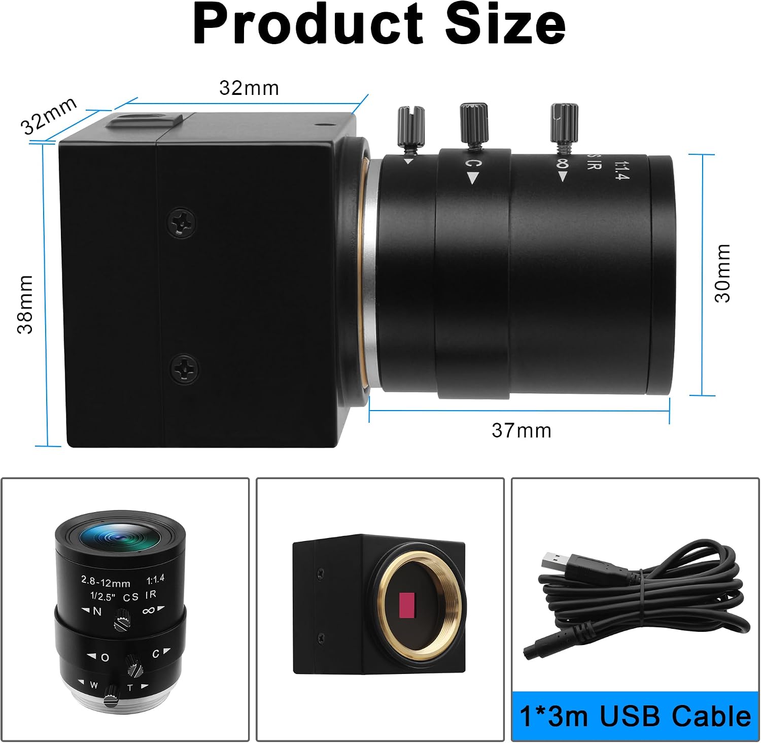 16MP USB Camera with 2.8-12mm Manual Varifocal Lens for Streaming