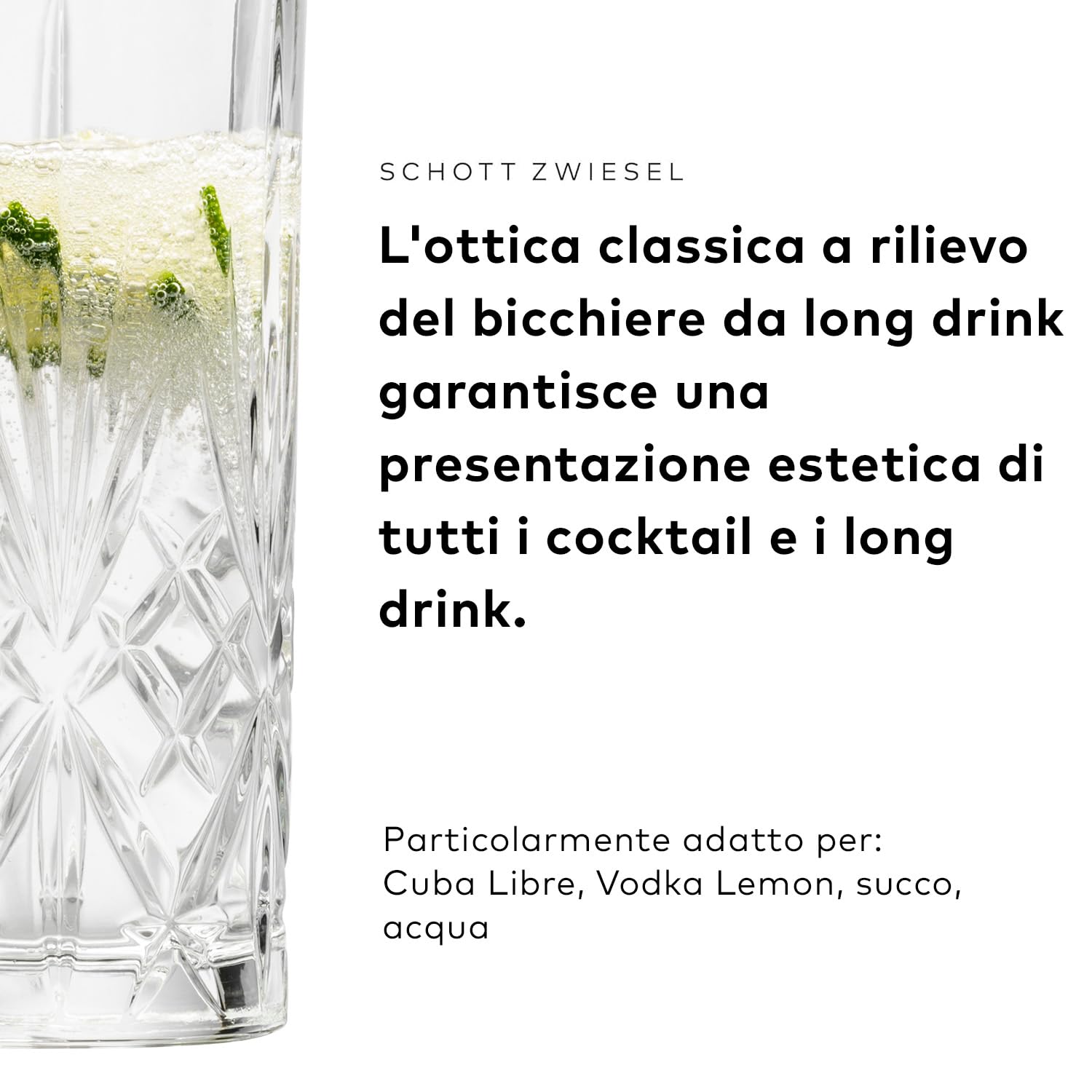 SCHOTT ZWIESEL Bicchieri per long drink Show (set di 4), grazioso bicchiere per long drink con rilievo, bicchieri in cristallo lavabili in lavastoviglie (art. 121878)