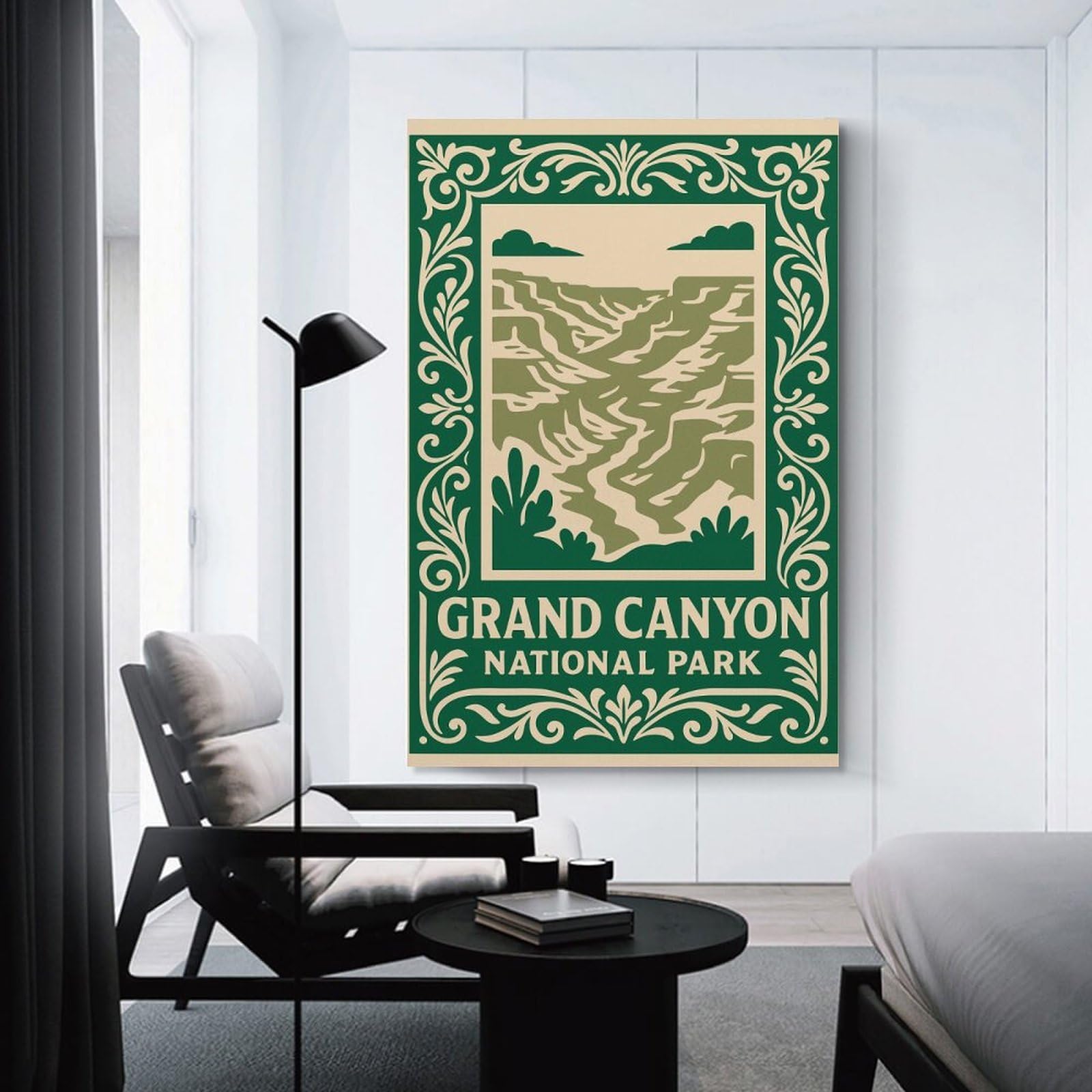 Junmoney Grand Canyon National Park Illustration Canvas Wall Decor, 16x24inch(40x60cm), for Home Office, Desk Area Or Studio, Wall Art That Adds Style to Work Areas