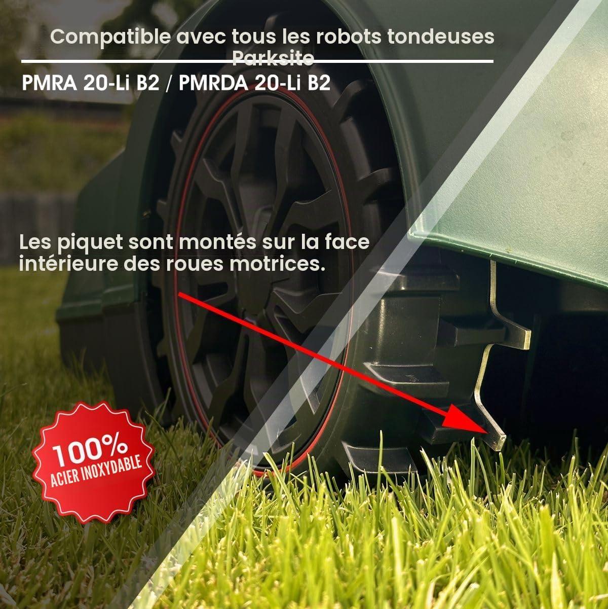 Pointes pour robot tondeuse Parkside PMRA/PMRDA/PAMR/PAMRS Acier inoxydable Trous de vis fraisés et ébavurés 12 vis inox Amélioration traction