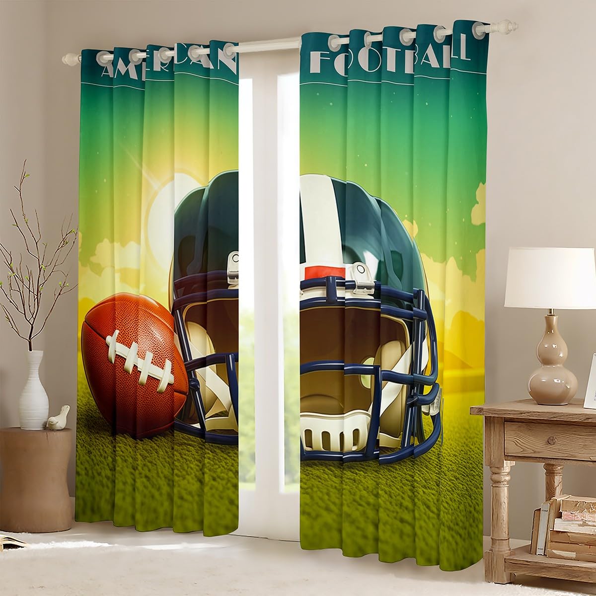 Erosebridal Kids Rugby Curtains American Football Blackout Curtains 84x84 for Boys,Sports Game Curtains & Drapes Rugby Themed Bedroom Curtains Rugby Helmet Window Treatments