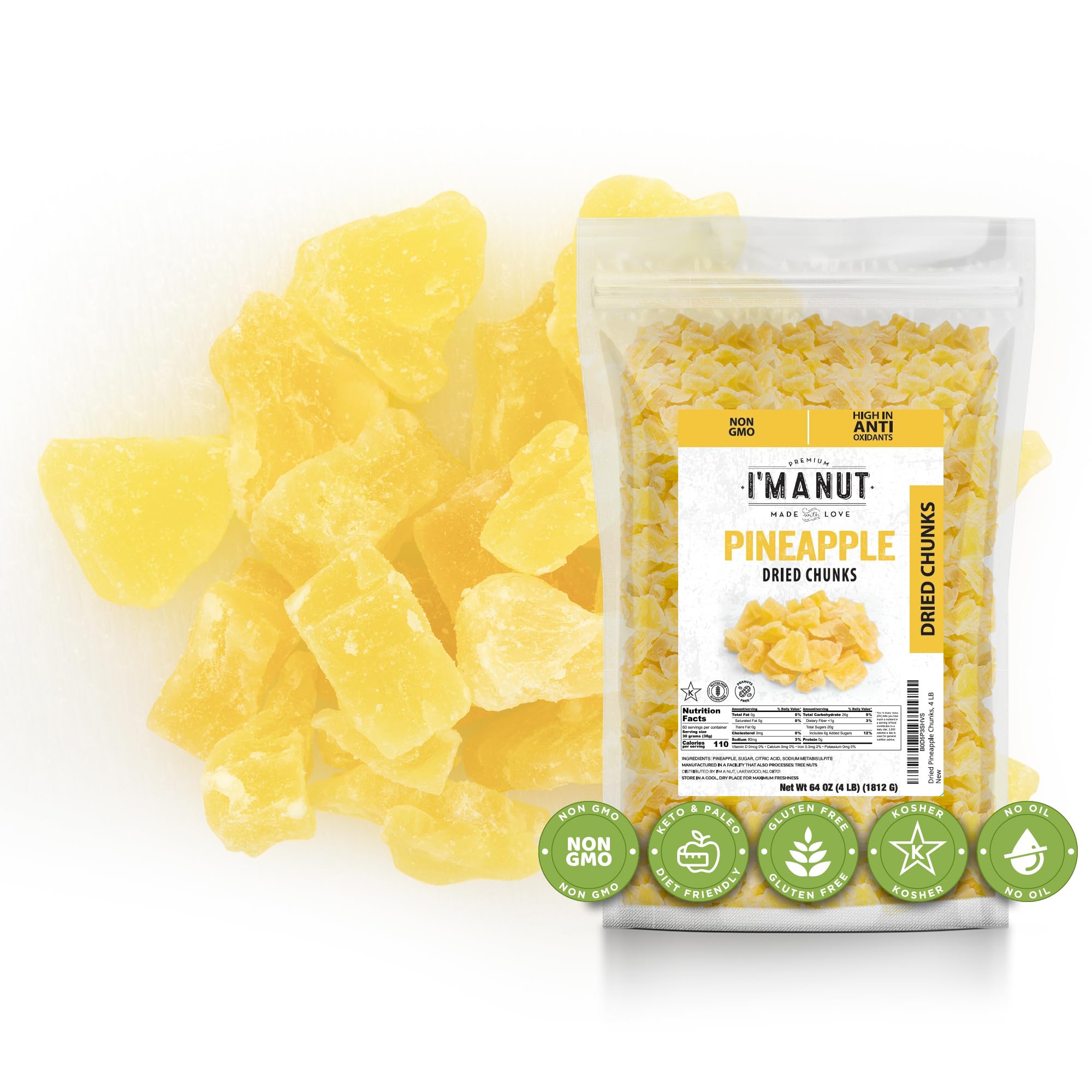 I'm A Nut Premium Dried Pineapple Chunks 64oz - dried fruits and vegetables | Mubboo