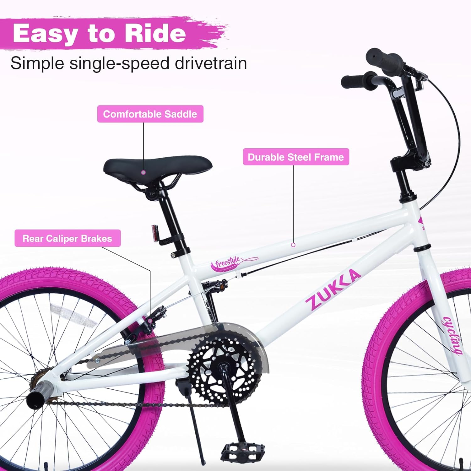 BMX Style 20 Inch Kids Bike for Boys/Girls Bicycle Ages 7-10 Years Old,1 Speed,Kids Cycle Bikes from Beginner-Level BMX to Advanced Riders with 2 Pegs,Rear Caliper Brakes，Durable Steel Frame，3 Colors
