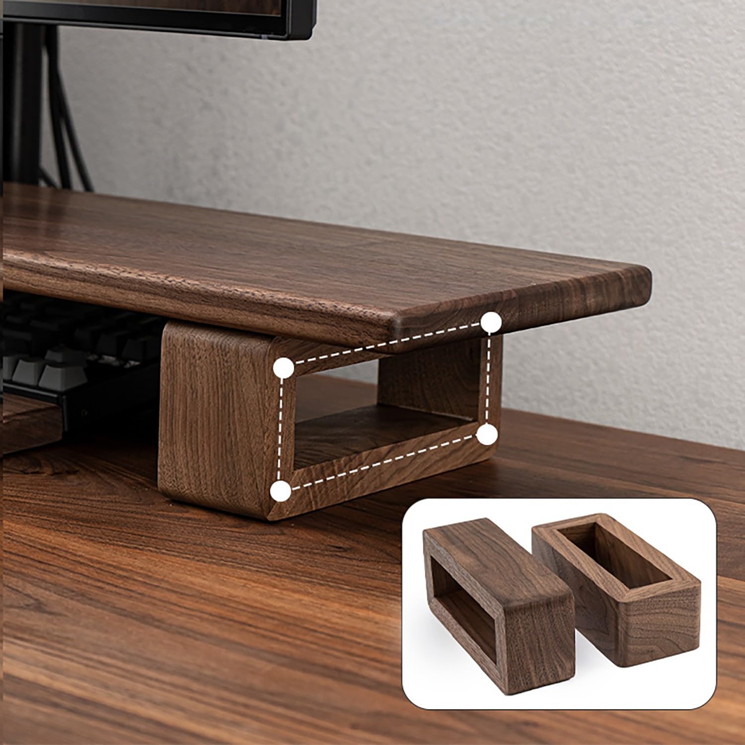 Supporto da scrivania in legno per computer portatile/PC, ripiano per ufficio nizer per spazio di lavoro, altezza regolabile dello schermo (120 x 15 cm), migliora l'ergonomia e risparmia spazio