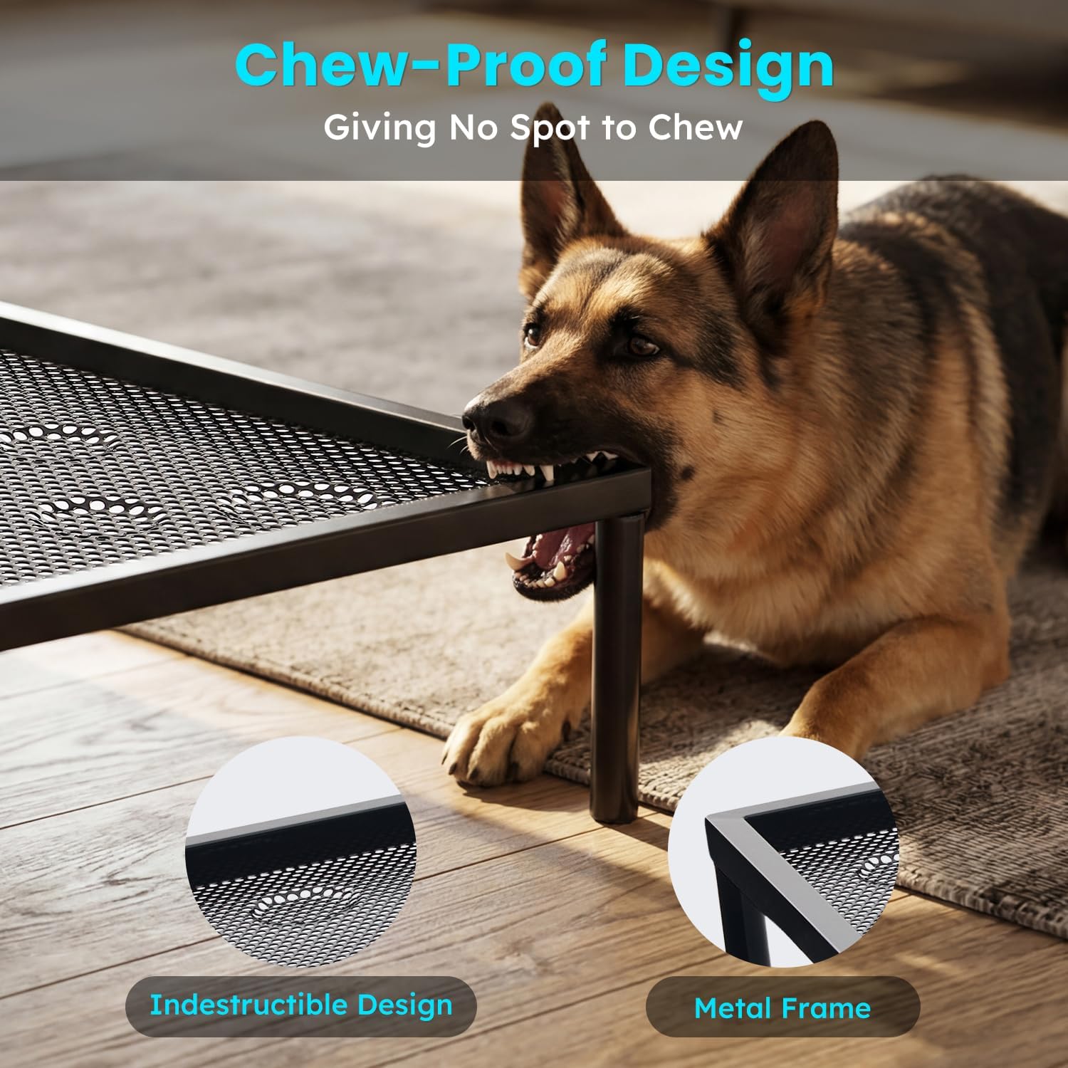 ZOMISIA Chew Proof Elevated Dog Bed for Large Dogs - Raised Pet Cot with Removable Waterproof Padded for Outdoor Use, Indestructible and Washable, 42" L x 27" W x 5" H, Black