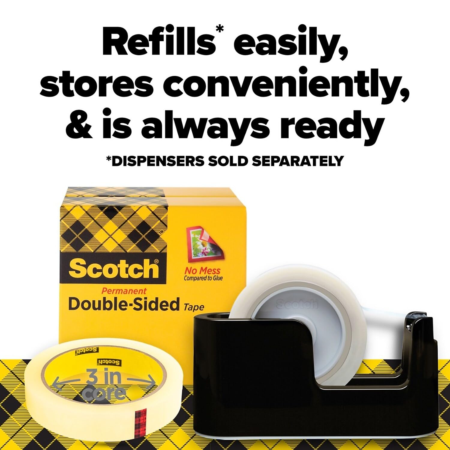 Scotch 6652P3436 nastro biadesivo, 3/10,2 x 3.291,8 cm/7,6 cm Core, trasparenti, 2 pezzi