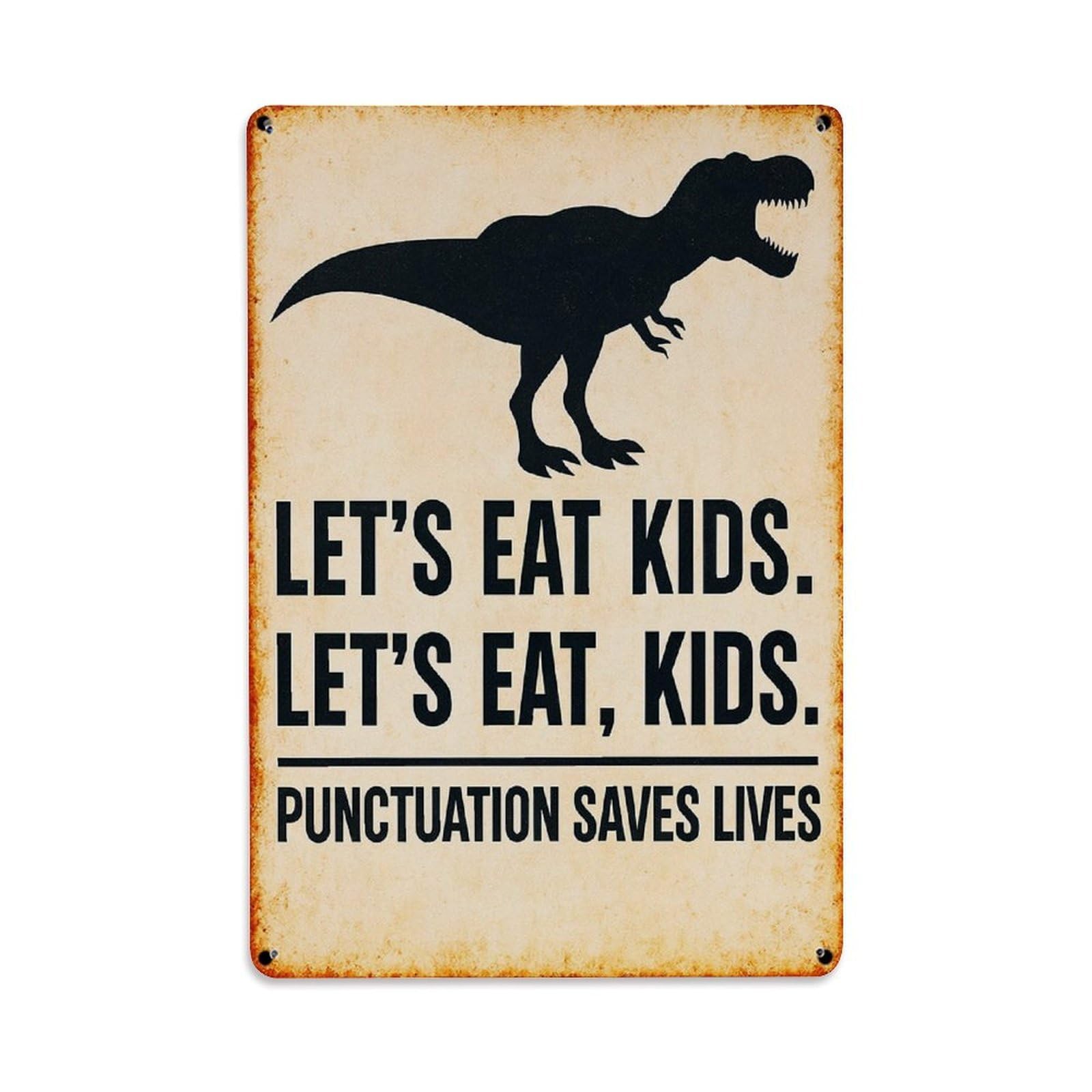 Bliveurn Vintage Dinosaur Punctuation Saves Lives Sign Retro Metal Tin Sign, Metal Poster For Home, Gaming Room, Studio Workshop,Bar,Garage Wall Art Decor 8X12 Inch