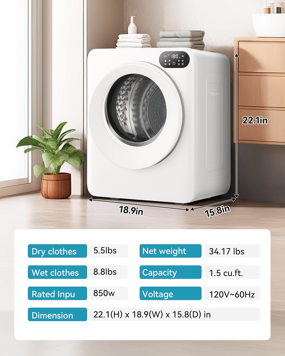 1.5 Cu. Ft. Protable Clothes Dryers with LED Control thumbnail