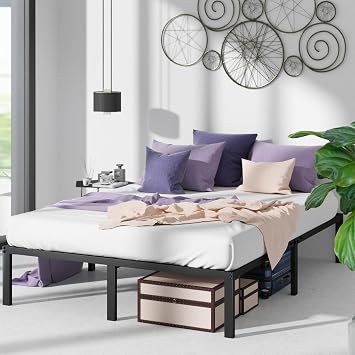 ZINUS Yelena Bed Frame, Metal, Black, Semi-Double, Under-bed Storage, Simple Design, Grate, Silent, Durable, Breathable, Pipe Bed, Heavy Duty, Steel, Easy Assembly, Tools Included, Jinus