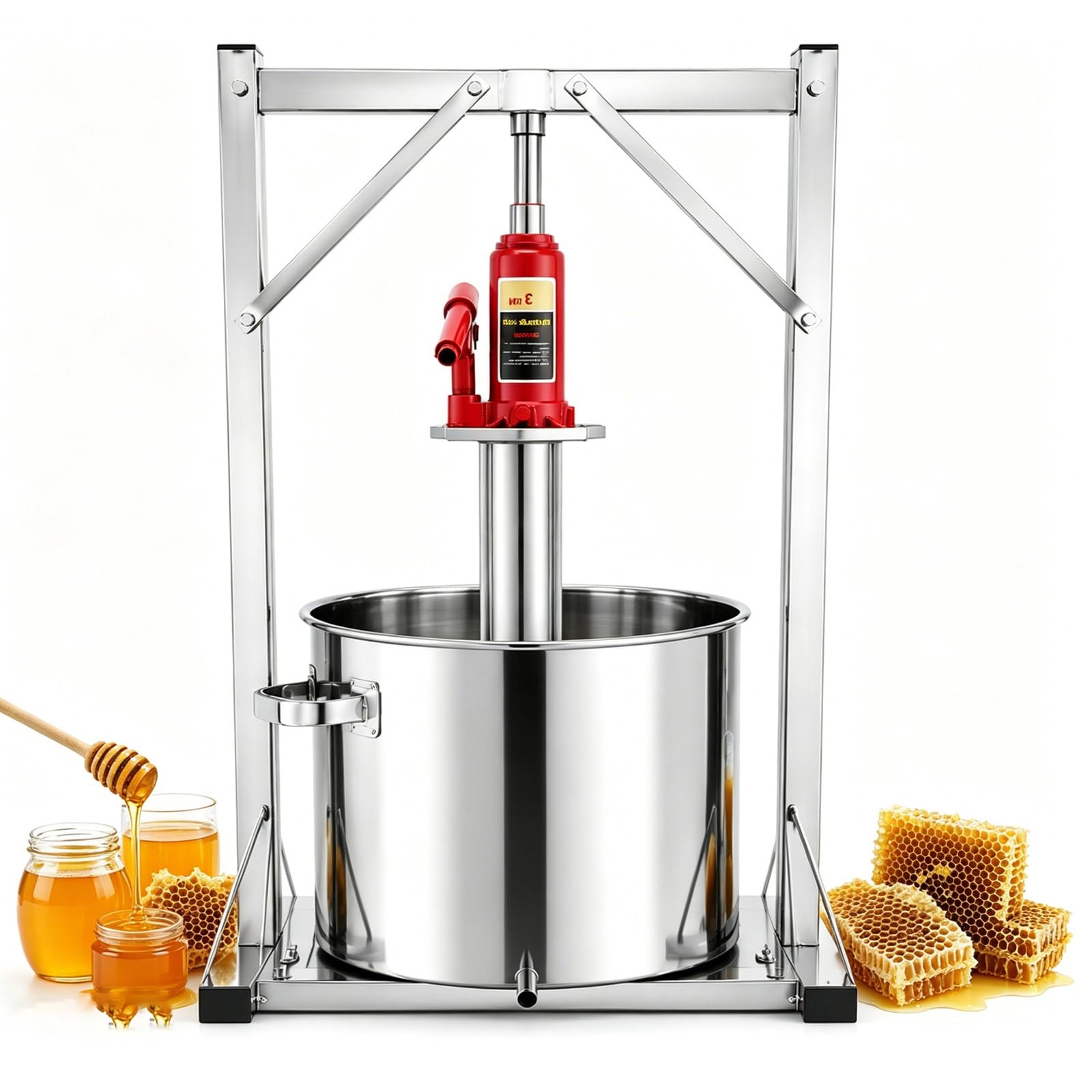 Torchio per Frutta e UVA, Pressa Idraulica in Acciaio Inox con Martinetto da 3 Tonnellate, Spremitore Robusto per Casa, Cidro, Formaggio e Pressatura Favi(12L)