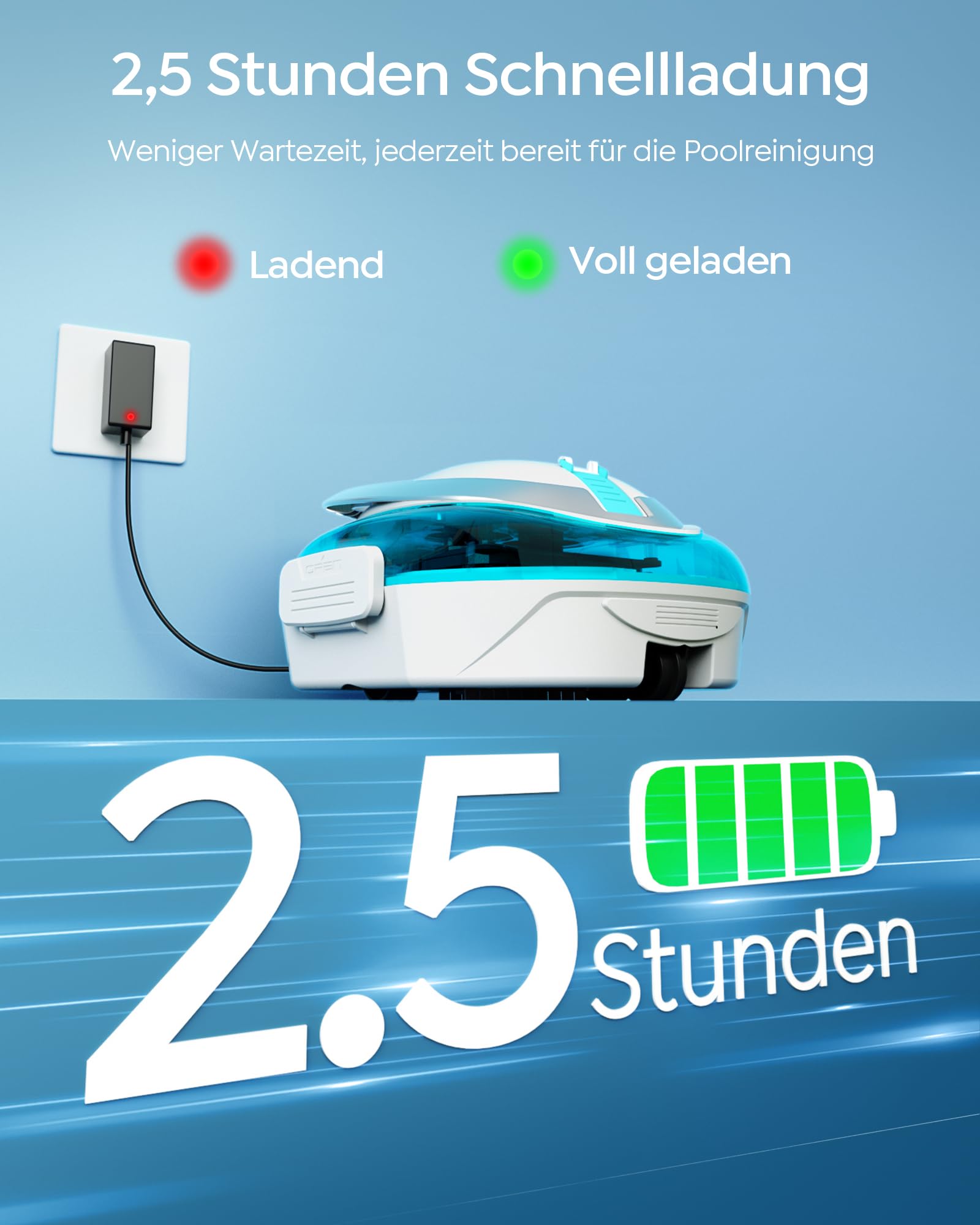 S2 Poolroboter,Doppelfiltration,Kabelloser Poolsauger Akku,Blau