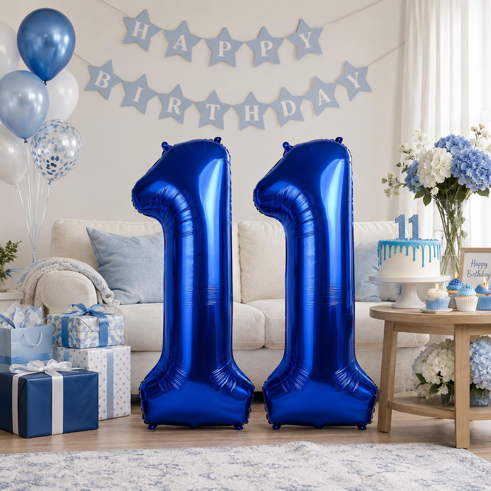 11 Balloon Number Birthday, Giant Navy Blue Number 1 &amp; 1 Helium Foil Balloon for Boys 11th Birthday, Dark Royal Blue 40'' Self Inflating Mylar 11 Balloon for Men Anniversary Party Decorations Supplies