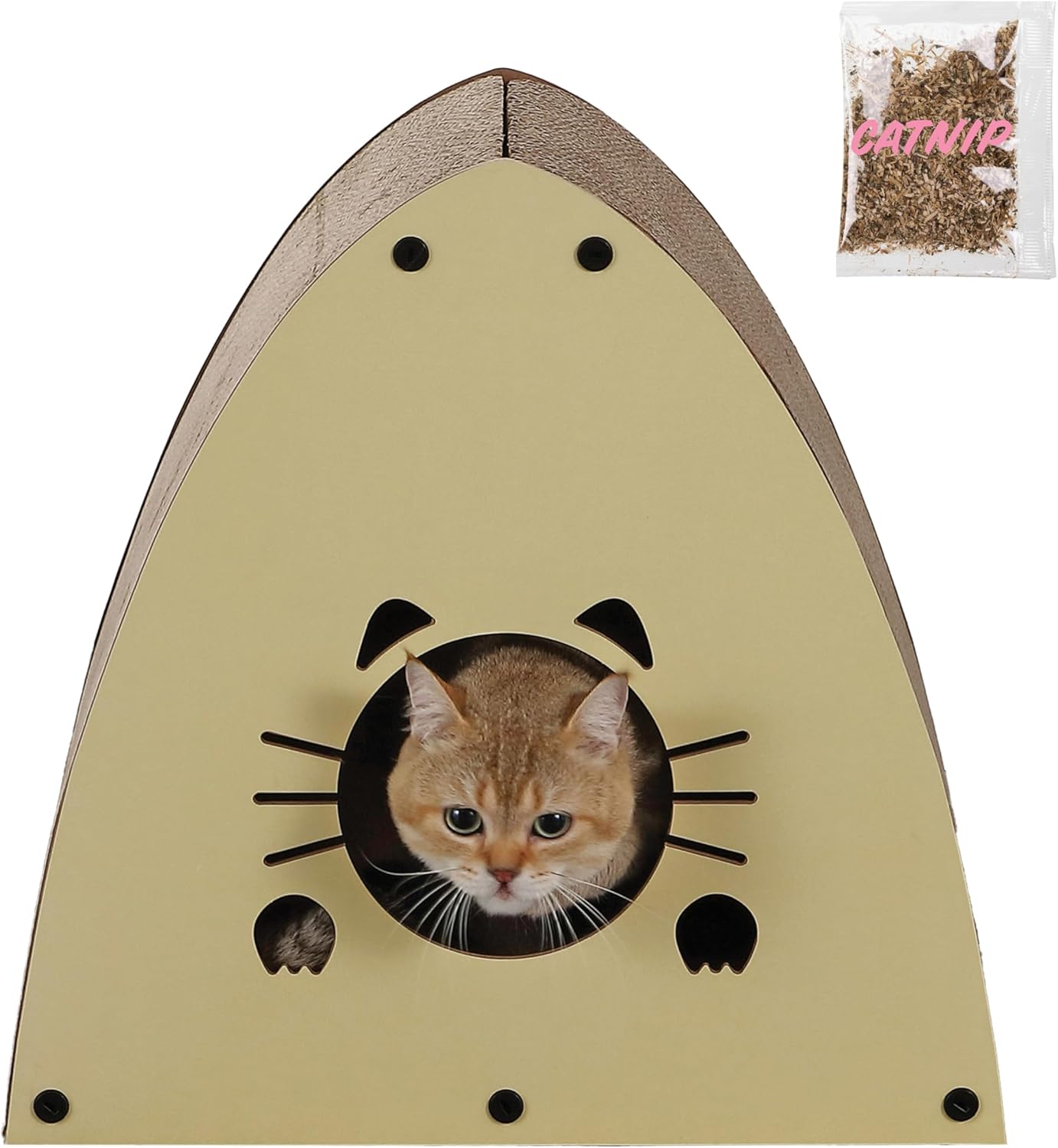 CSR1006A Koko 19" Modern Cardboard Triangle Cat Cave Scratcher with Catnip, Almond