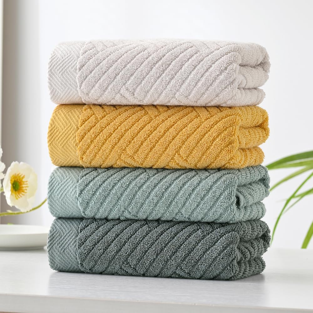 YiLUOMO Grey Hand Towel Set of 2 Premium 100% Cotton Herringbone Striped Weave Ultra Soft Highly Absorbent Hand Towel for Bathroom 13 X 29 Inch - Image 6