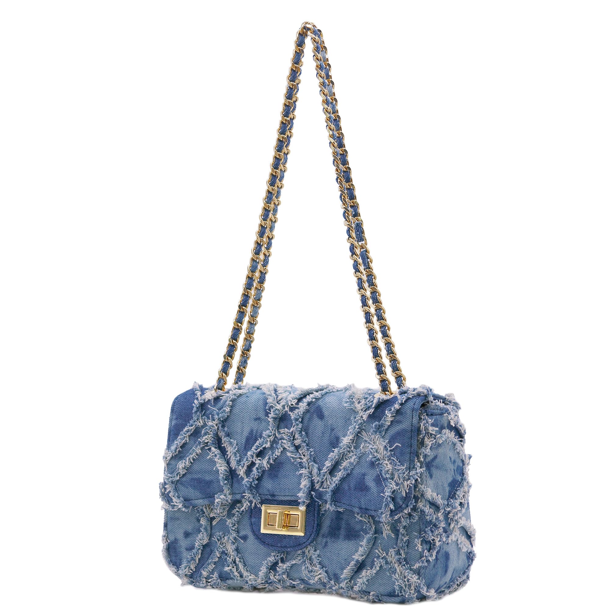 Damen-Umhängetasche, klein, gesteppt, Denim-Tasche, Kette, Clutch, Geldbörsen und Handtaschen oder Crossbody-Tasche für Abendveranstaltungen, formelle Partys