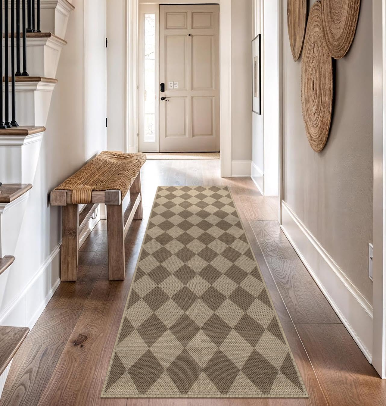 Easy Jute Checkered Runner Rug, 2.6x8 Brown Modern Washable Rugs Runner for Hallway Non-Slip Kitchen Runner Rug, Geometric Diamond Indoor Outdoor Carpet for Porch Laundry Entryway - Image 6