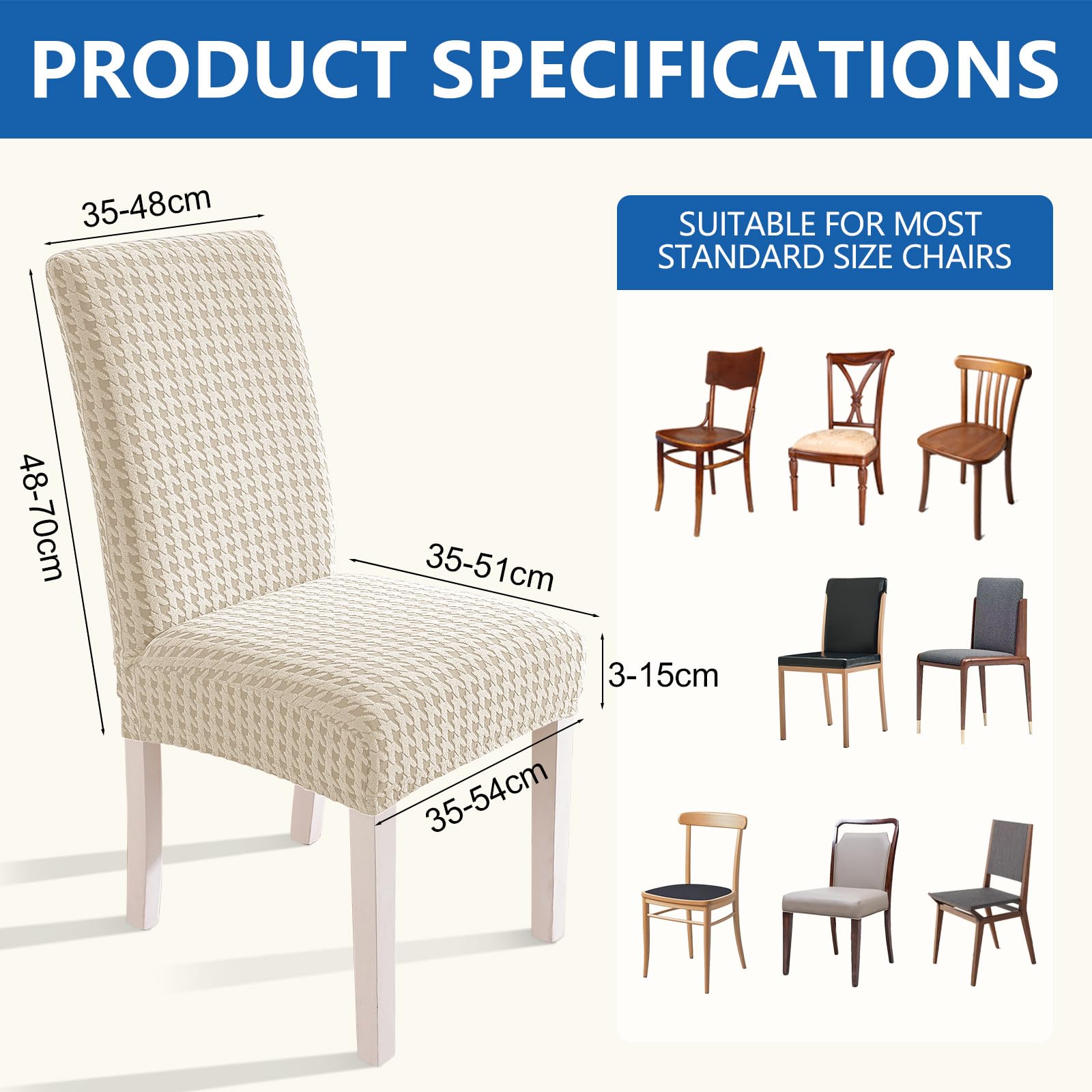 YSTELLAA Coprisedie Con Schienale 4 Pezzi, Elasticizzato Copri Sedie Soggiorno Cucina, Fodere Coprisedie Universale per Sala da Pranzo, Moderno Coprisedia Lavabile Estraibile, Beige