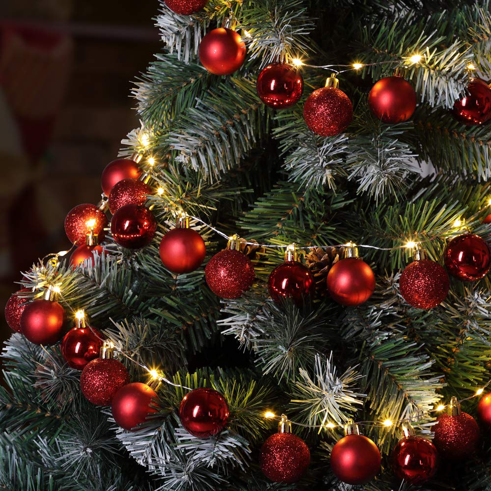 CASARIA® Bolas de Navidad con Leds 40 Bolas 2m 8 Efectos de Luz Interior Exterior Timer Luces Navideñas Rojo