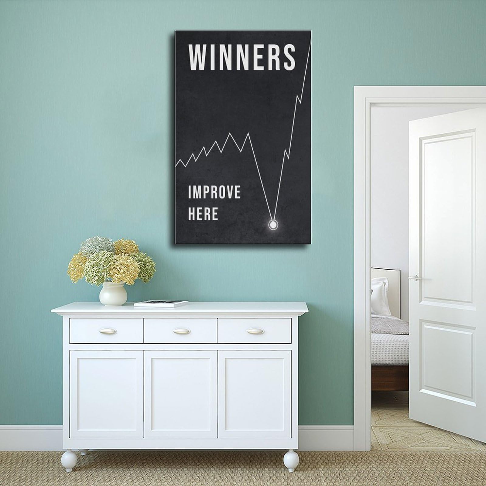 ELKPDOE Póster de lienzo con citas motivacionales de Winners Improve Here, decoración de dormitorio, paisaje deportivo, oficina, habitación, regalo, impresión sin marco, 61 cm de largo x 91 cm de
