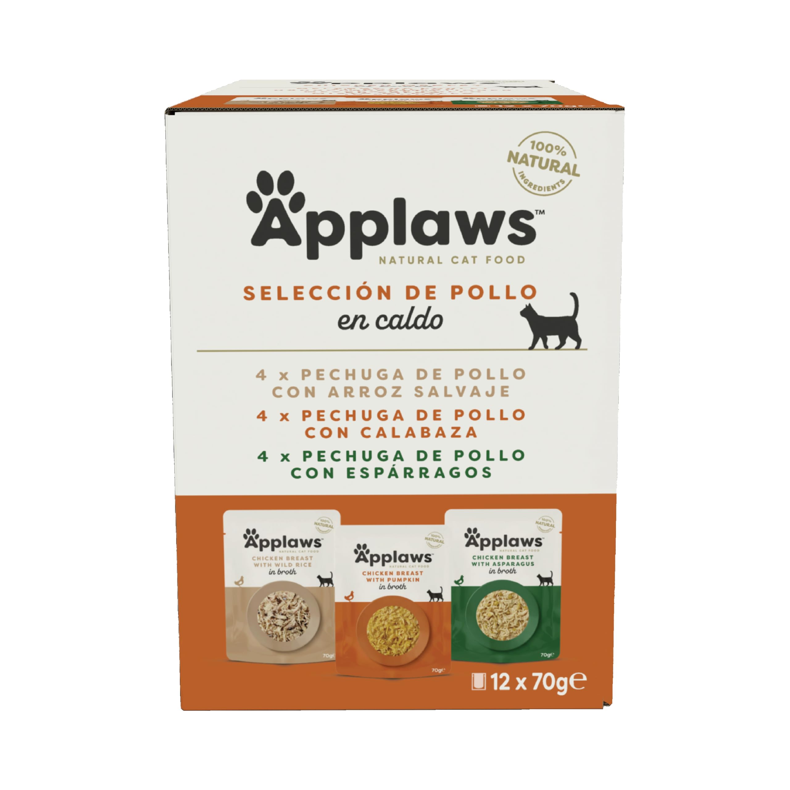 Applaws Comida Húmeda para Gatos 100% Natural Multipack de Pechuga de Pollo en Sobre - 12 Sobres de 70g