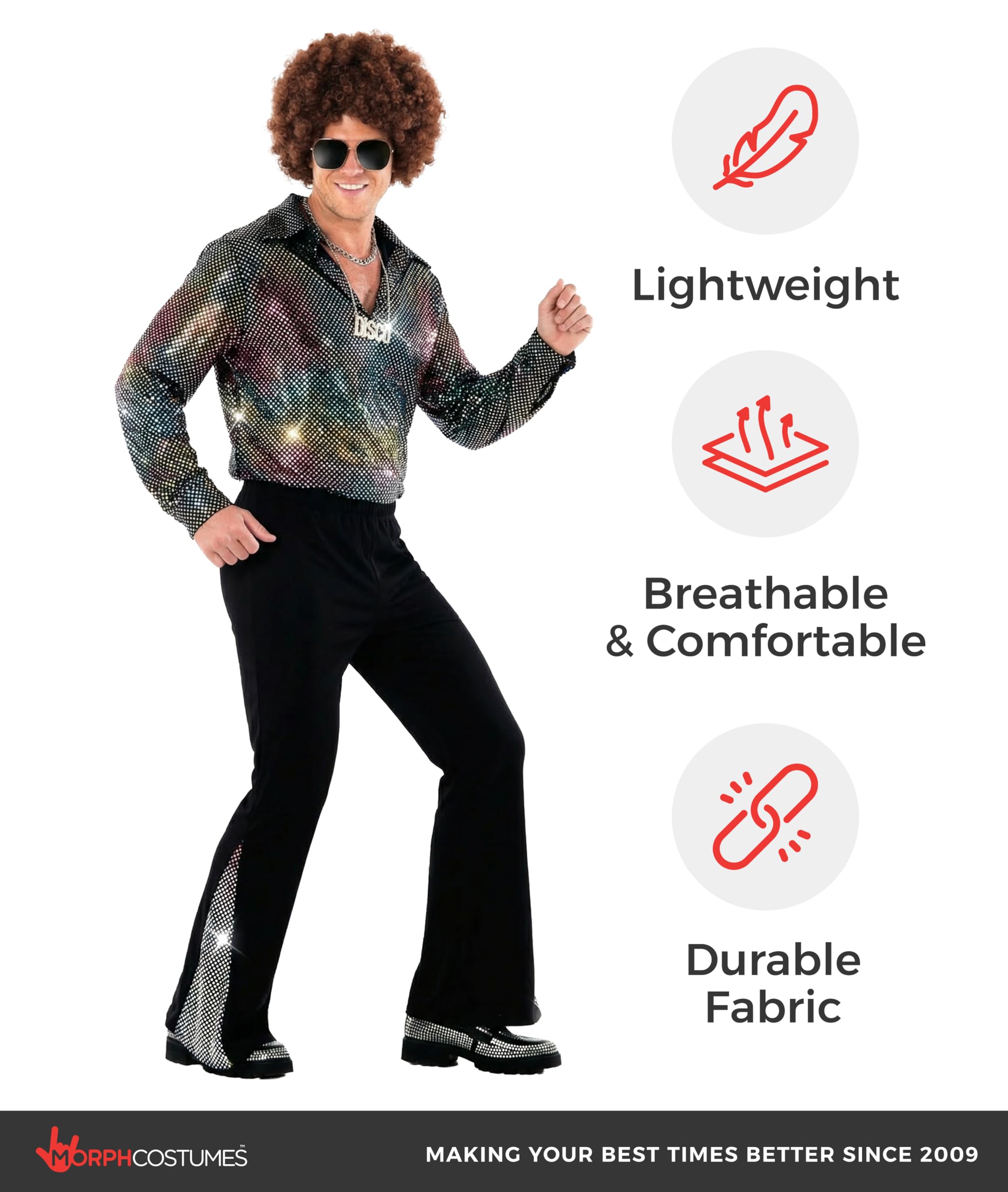 Morph 70er Jahre Kostüm Herren, Saturday Night Fever Kostüm Herren, Disco Fever Kostum Männer, Schlagermove Outfit Männer, Karneval & Fasching