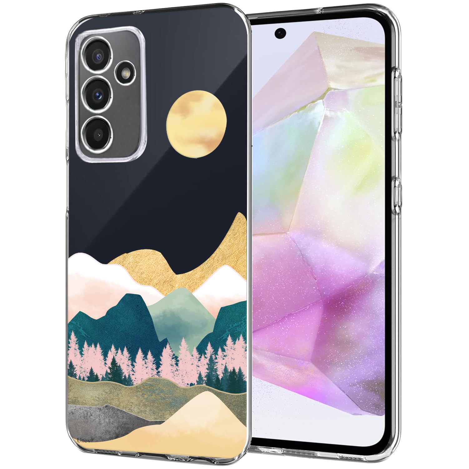 Unov Case Compatible with Galaxy A35 5G Case Clear with Design Soft TPU Shock Absorption Slim Embossed Pattern Protective 6.6 inches (Serria Mountains)
