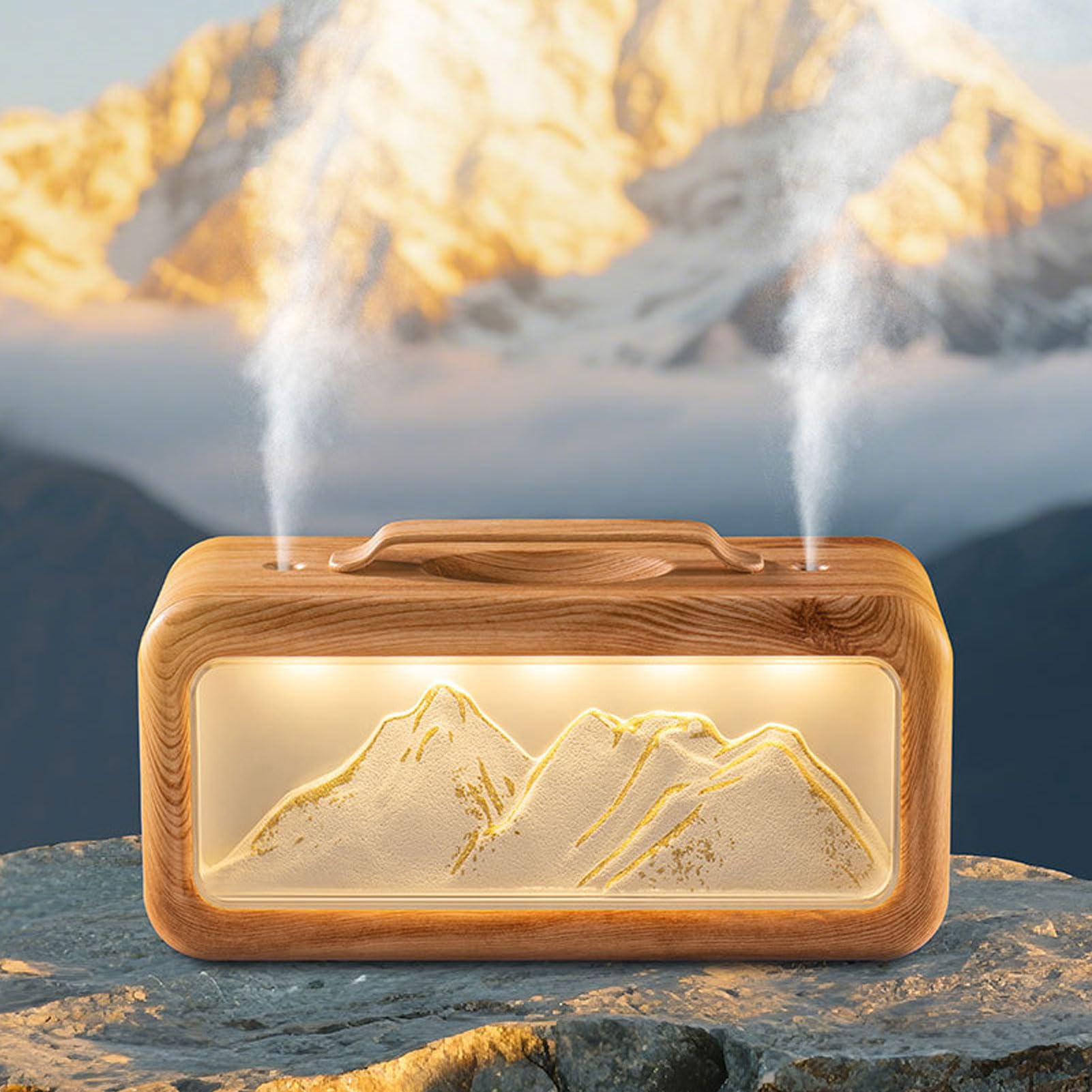 Buachois Diffusore Aromi Ultrasuoni 600ml Umidificatore USB Luce LED per Camera (Dark Wood Grain)