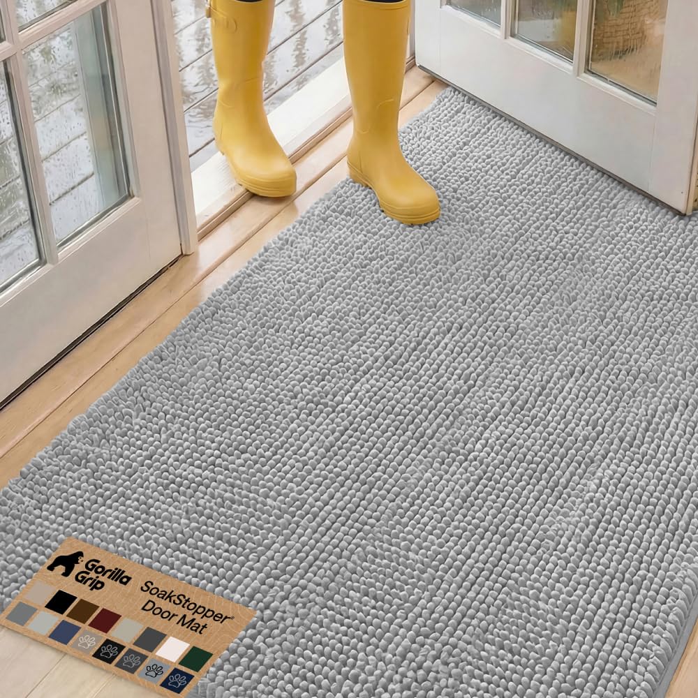 GORILLA GRIP SoakSTOPPER Dog Door Mat, Machine Wash and Dry, 60x36 Lt Gray
