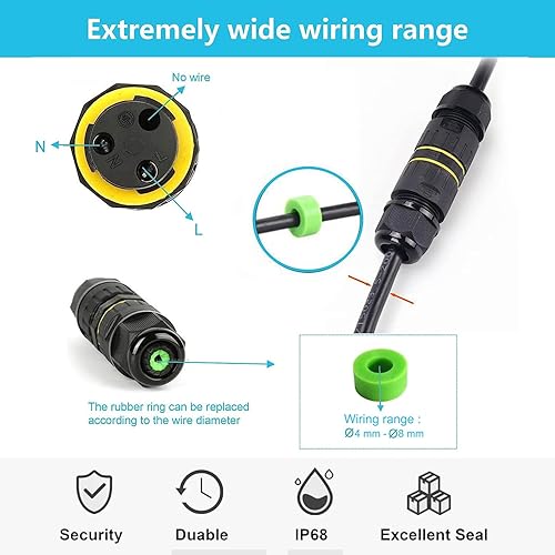 Miniatura 2 de ATB Future - Conectores de cable de alimentación IP68 impermeables, caja de conexiones para exteriores, ideal para cables de 2 o 3 pines de Ø4-0.315