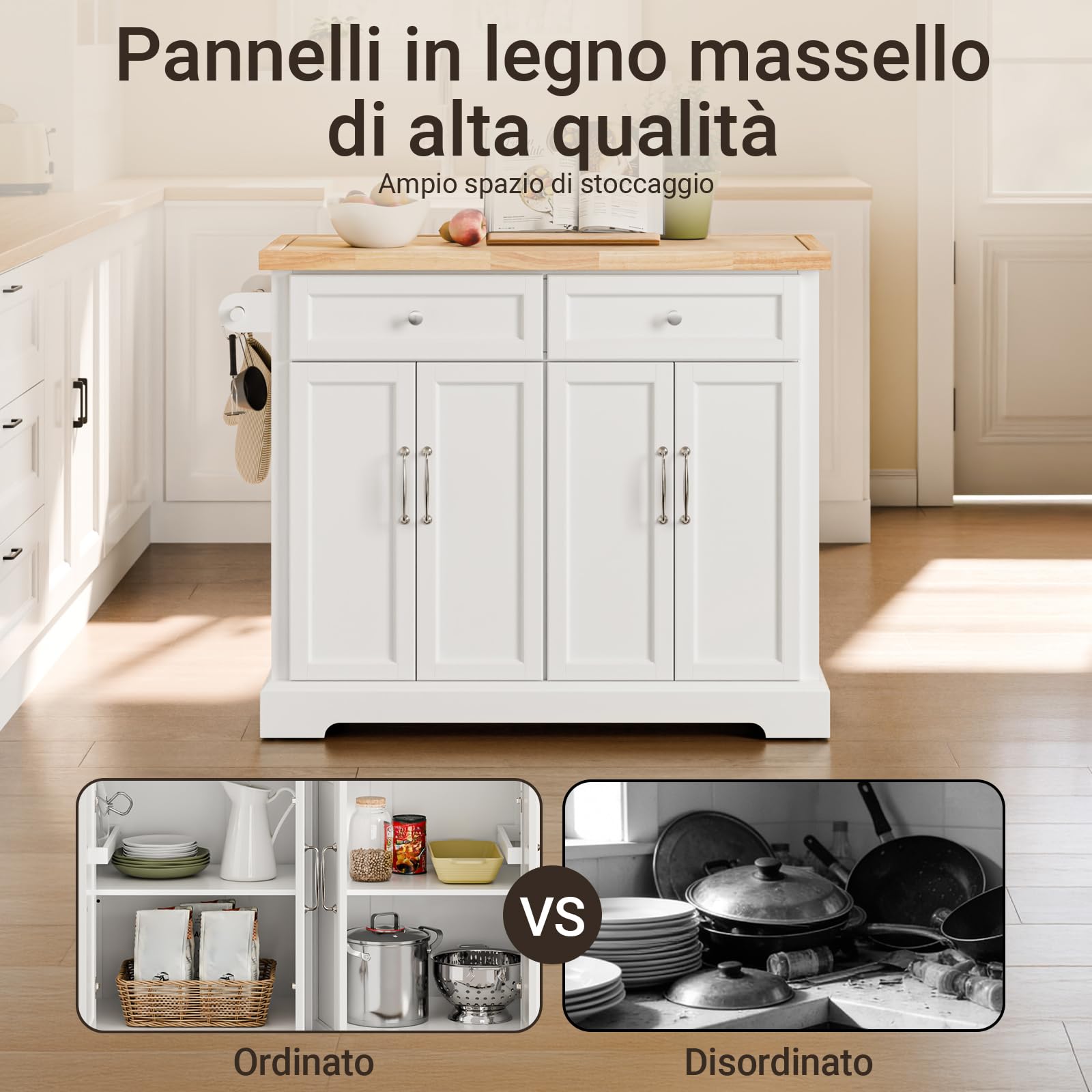 SoBuy isola cucina con ruote carrello da cucina con piano di lavoro pieghevole mobile cucina con ruote penisola cucina piano lavoro Bianco 115x92x(46-71) cm FKW71-III-WN