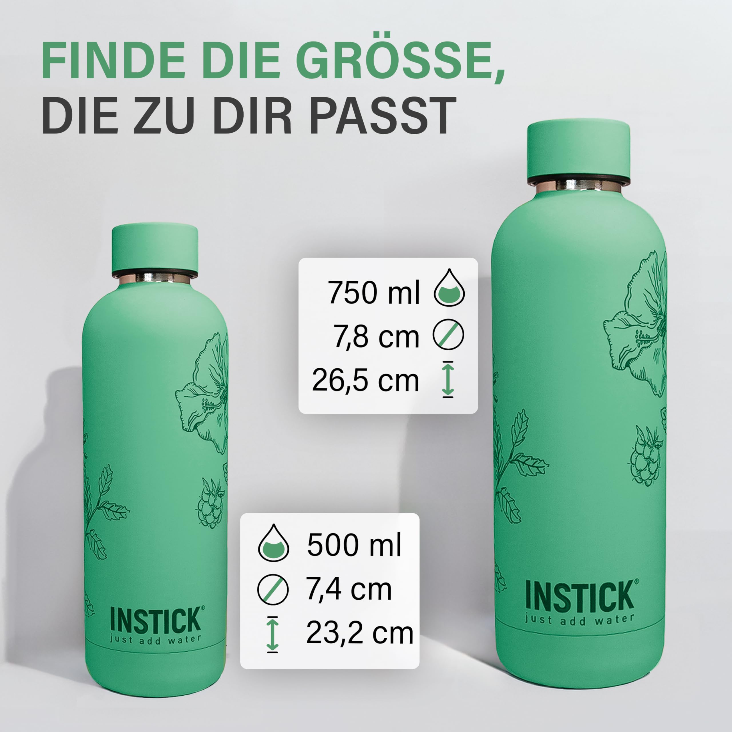 INSTICK Isolierflasche Apple 500 ml – Edelstahl-Wasserflasche mit floralem Motiv, auslaufsicher für heiße & kalte Getränke, ideal für Fitness, Büro und Reisen Küche, Haushalt & Wohnen