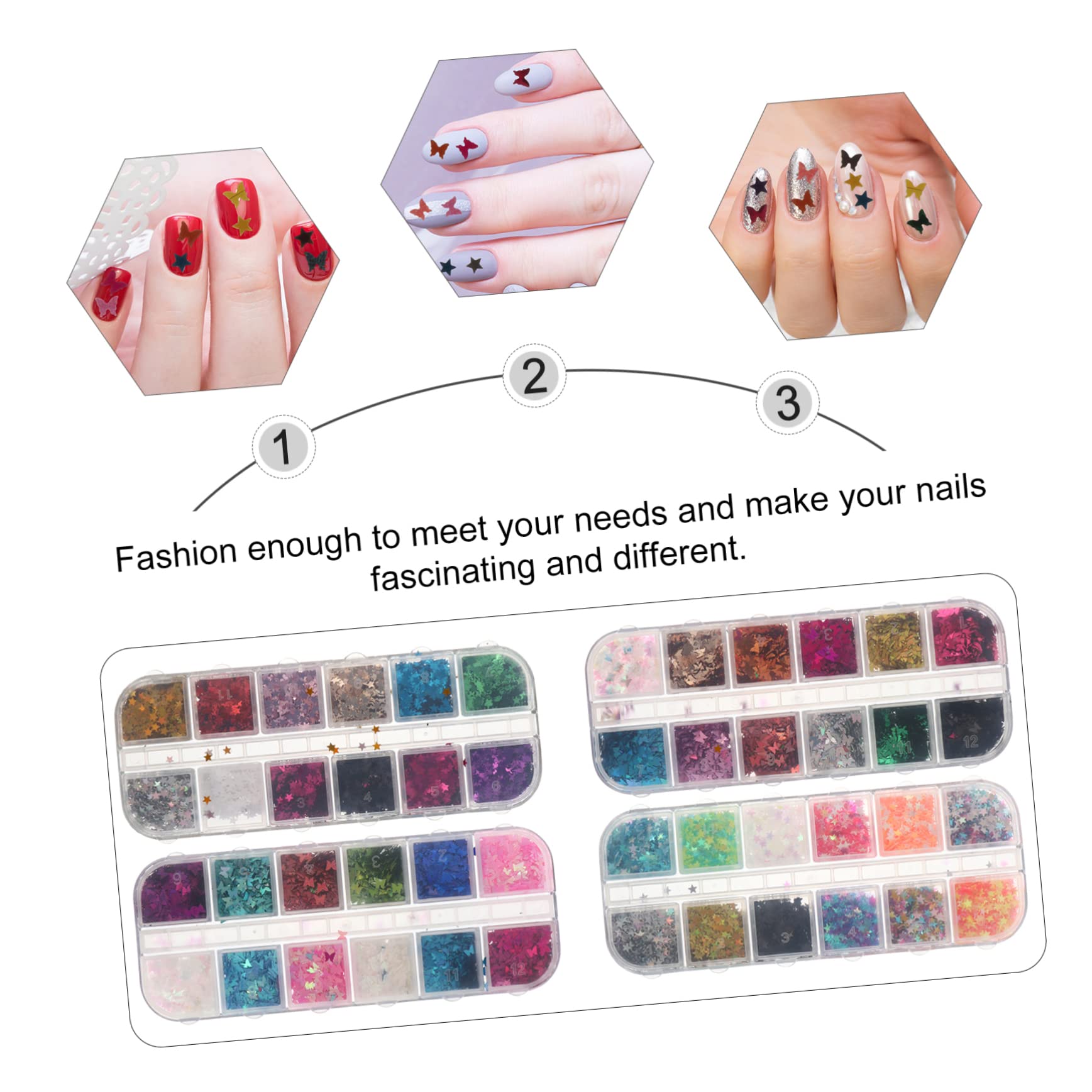 Ipetboom 12 Set Nail Art Sequins Festival Glitter Sequins High Luster Special Elegant Design for DIY Craft Projects