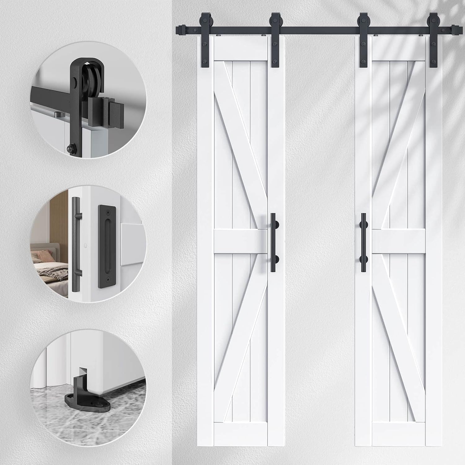 EaseLife 36in x 84in (Double 18in×84in Door) Barn Door with 6.6FT Sliding Door Hardware & Handle Included,DIY Assemblely,Easy Install,Water-Proof,Apply to Interior Exterior Rooms,K-Frame,White