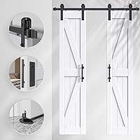 Vista 3 de EaseLife Puerta de granero de 36 x 84 pulgadas (puerta doble de 18 x 84 pulgadas) con herrajes para puerta corredera de 6.6 pies y asa incluidos