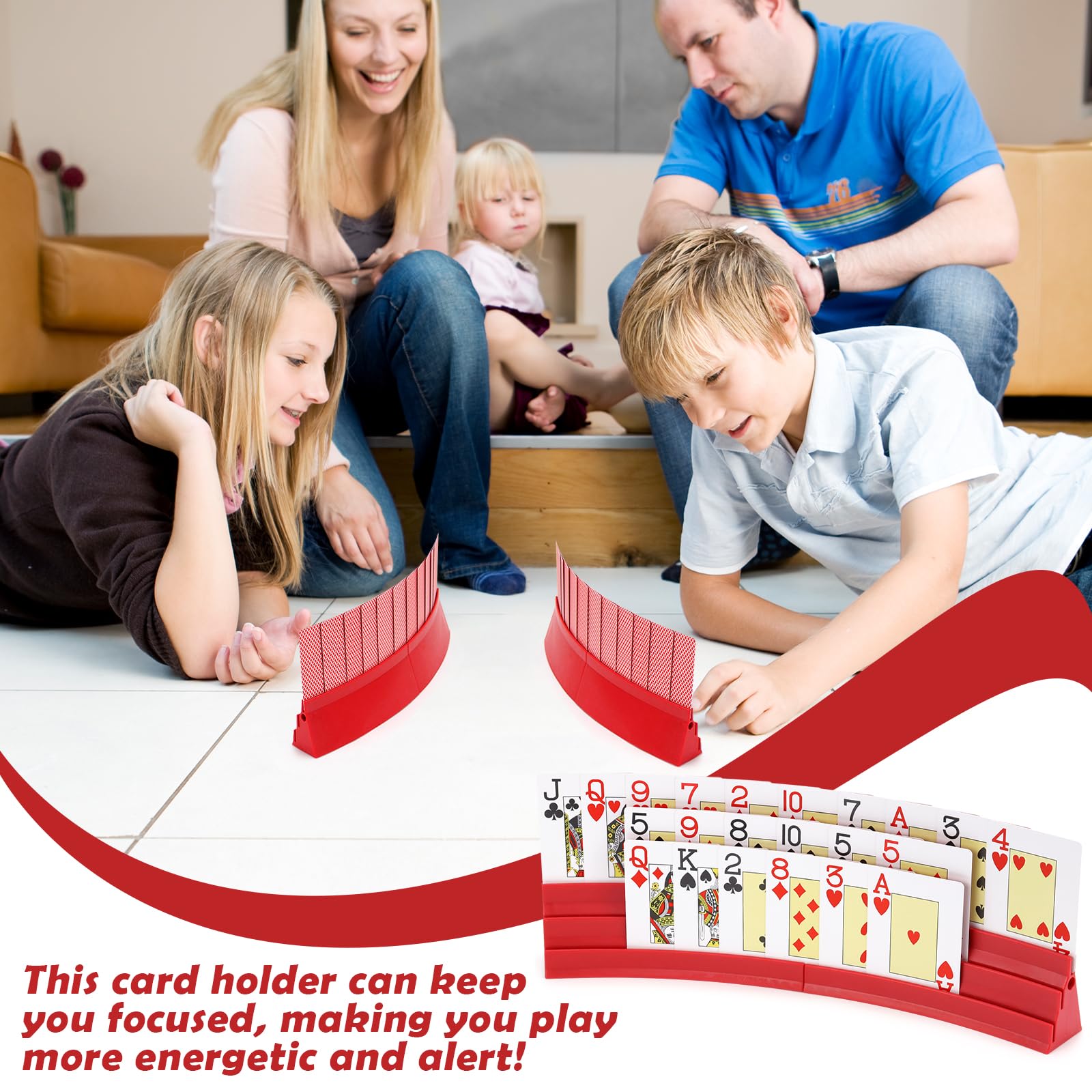 Mumjooyi 4 Pezzi Porta Carte Da Gioco Reggi Carte Portacarte da Gioco Porta Carte per Bambini Anziani Adulti Disabili Rosso