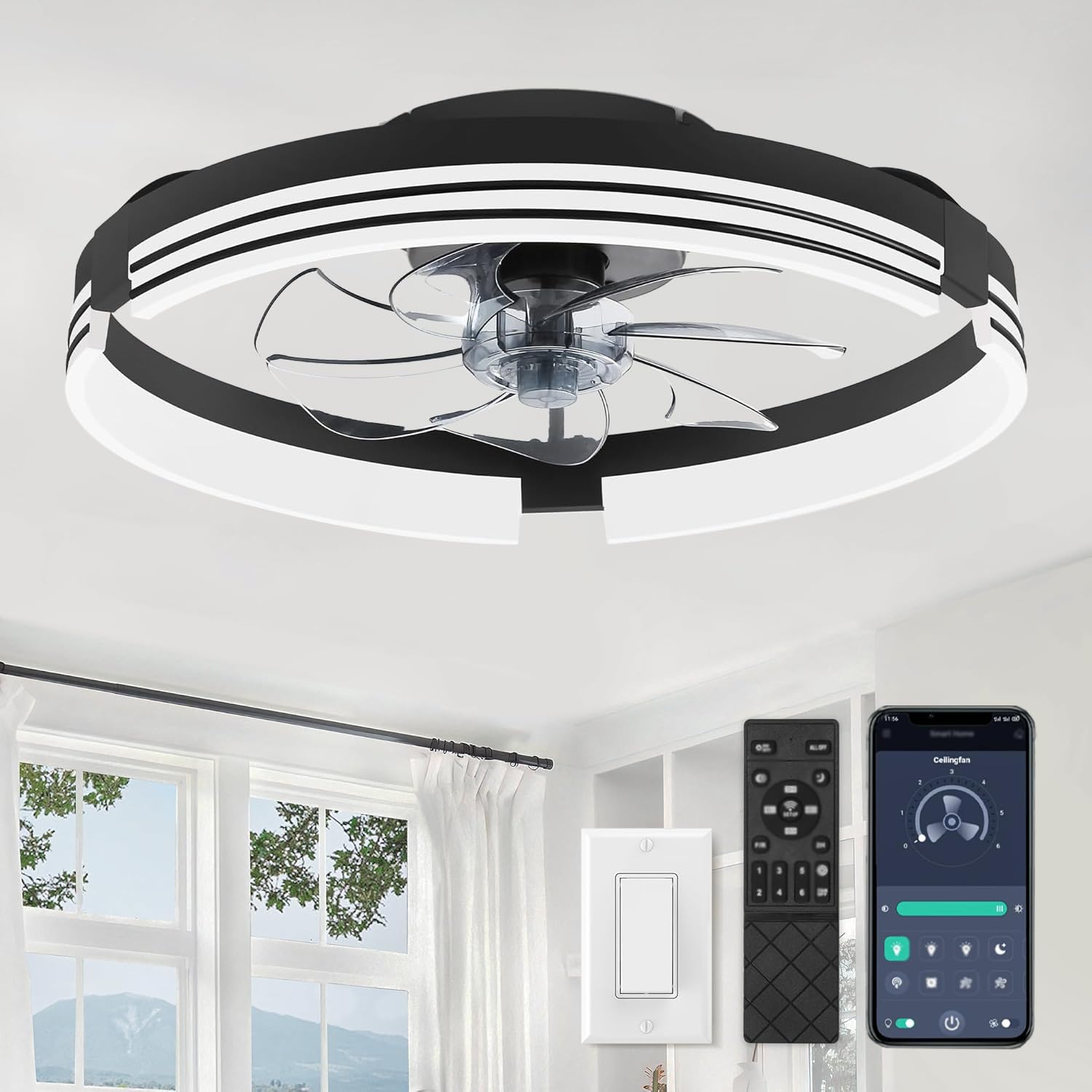 Ventilateur de Plafond Silencieux KZT avec Lumière et Télécommande - 50 cm