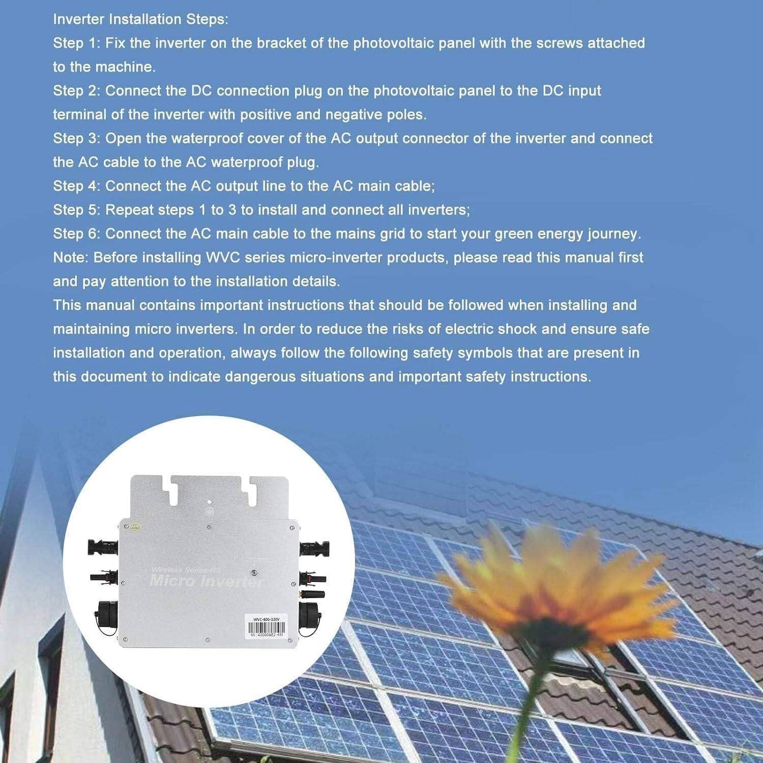 Inverter a griglia solare, Micro Inverter da 1400 W, sistema di collegamento a griglia solare, inverter di alimentazione solare fotovoltaico, 120 V 230 V, identificazione automatica e impermeabilità