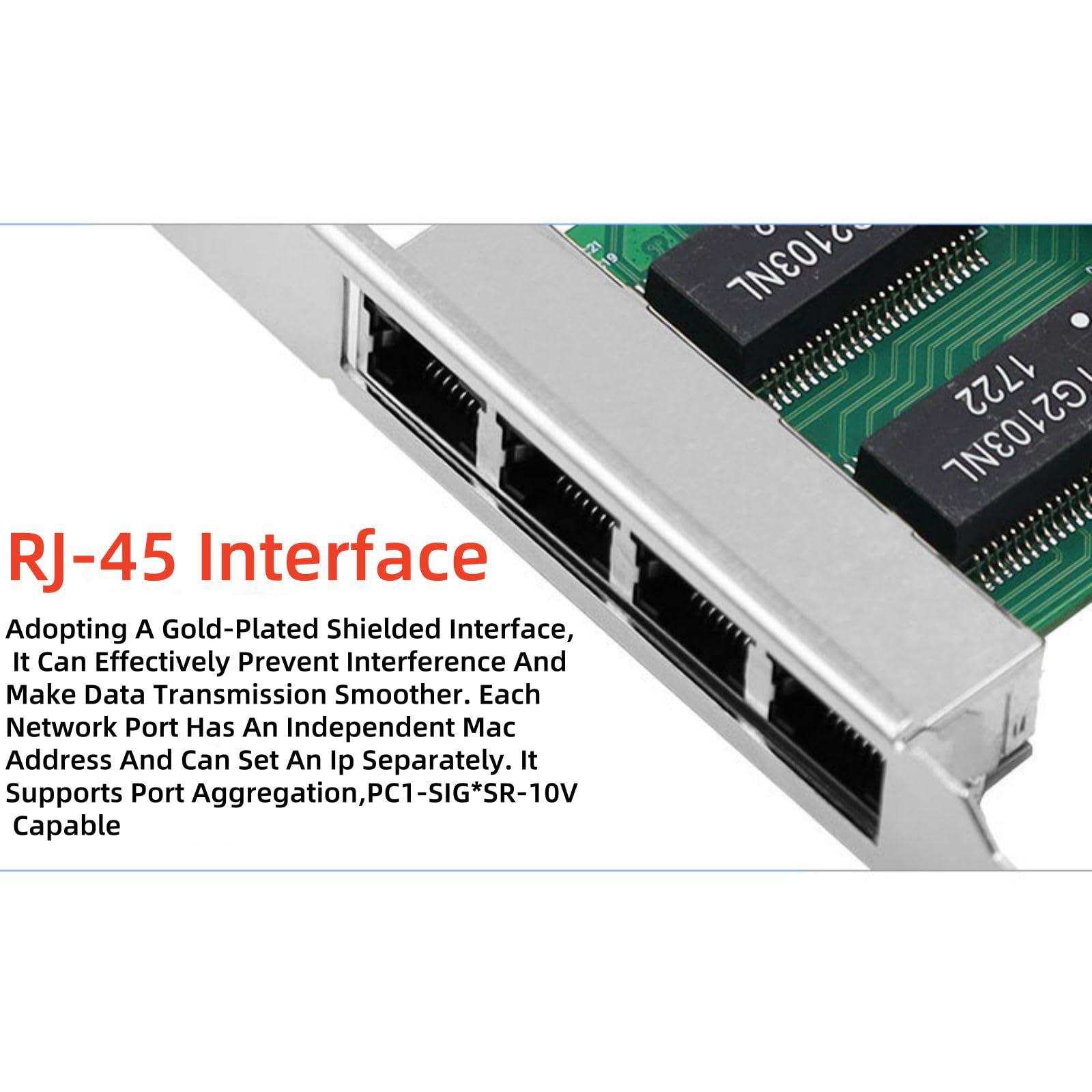 Network Adapter, 4 Port Gigabit Ethernet Card for Intel I350-T4V2 I350-T4