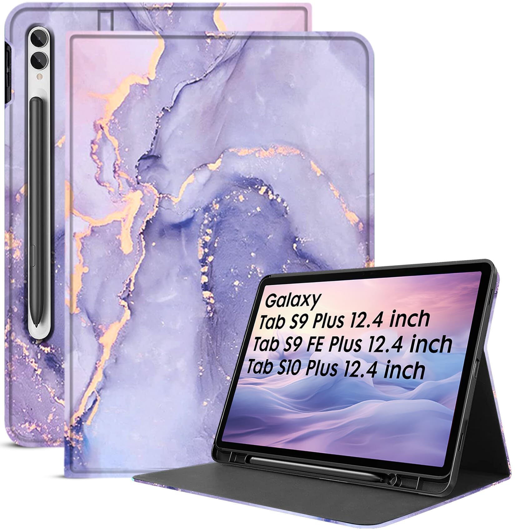 Robustrion Cover Case for Samsung Tab S9 FE Plus/Tab S10 Plus/Tab S9 Plus 12.4", Folio Cover with [Pencil Holder] [Auto Sleep Wake] for Samsung Galaxy Tab S9+ / S10 +/ S9 FE+ Tablet - Marble Lilac (B0D56C23HH) Amazon Price History, Amazon Price Tracker