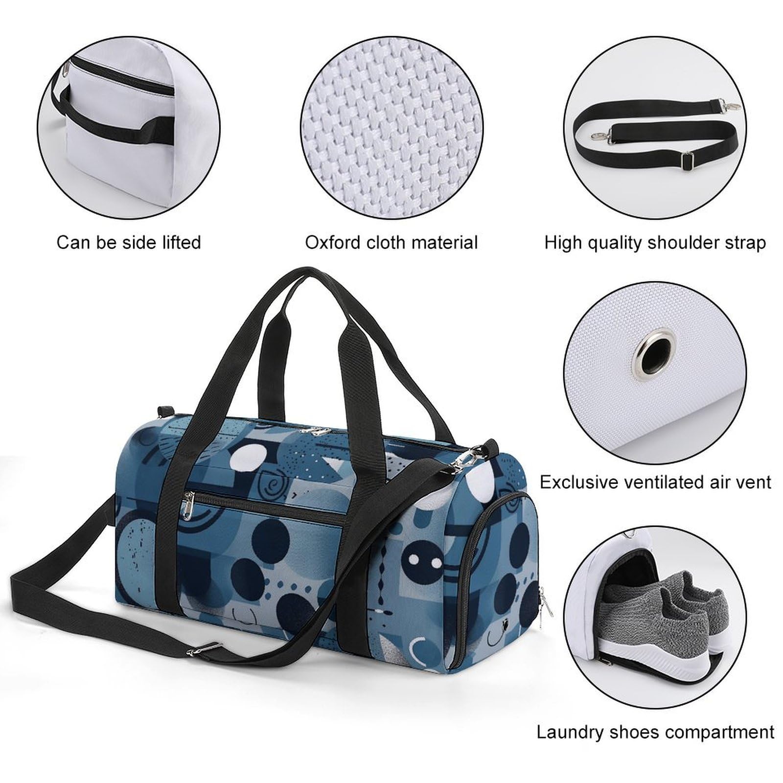 Sporttasche für Damen und Herren, mit Schuh- und Nassfach, Reisetasche, grau, kreisförmiges Muster, Wochenendtasche, Handgepäcktasche für Schwimmen, Fitness, Workout, Sport, Reisetasche, Stil 7,