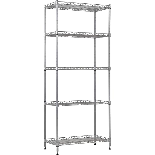 YOHKOH 5-Wire Shelving Metal Storage Rack Adjustable Shelves for Laundry Bathroom Kitchen Pantry Closet(21.2L x 11.8W x 48H, Silver)