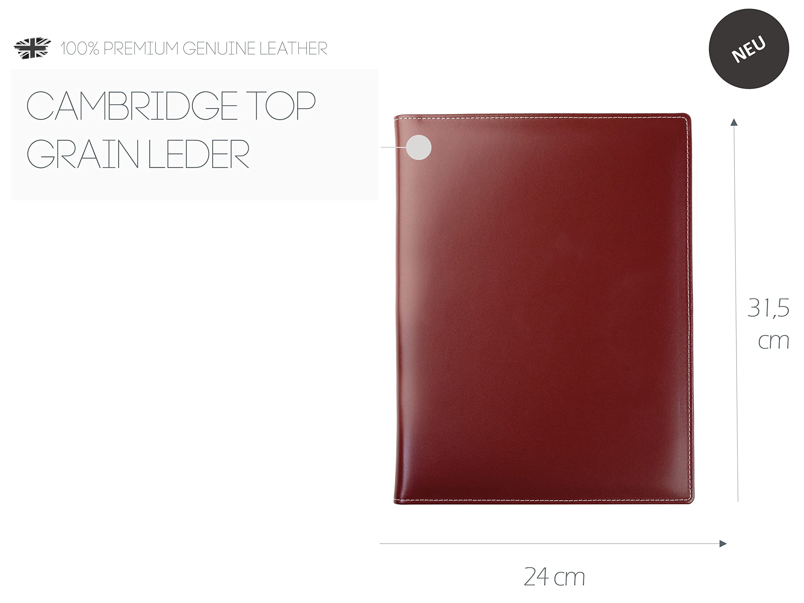 DELMON VARONE - Personalisierbare Schreibmappe DIN A4 aus Cambridge Top Grain Leder rot, Organizer Konferenzmappe mit Notizblock, Stiftschlaufe & Einsteckfächer, Echtleder Business Organisationsmappe