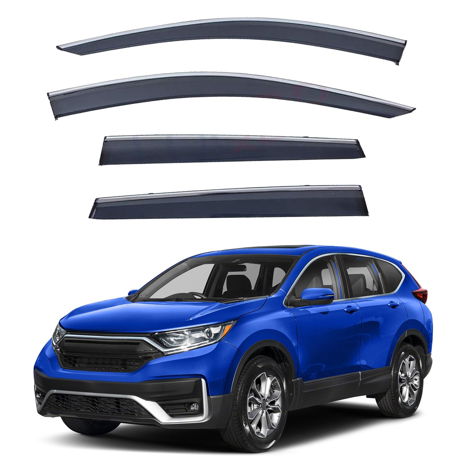 LQQDP 4pcs Smoke Tint with Chrome Trim Outside Mount Tape On/Clip On Style PVC Sun Rain Guard Vent Window Visors Compatible with 2017-2022 CRV CR-V