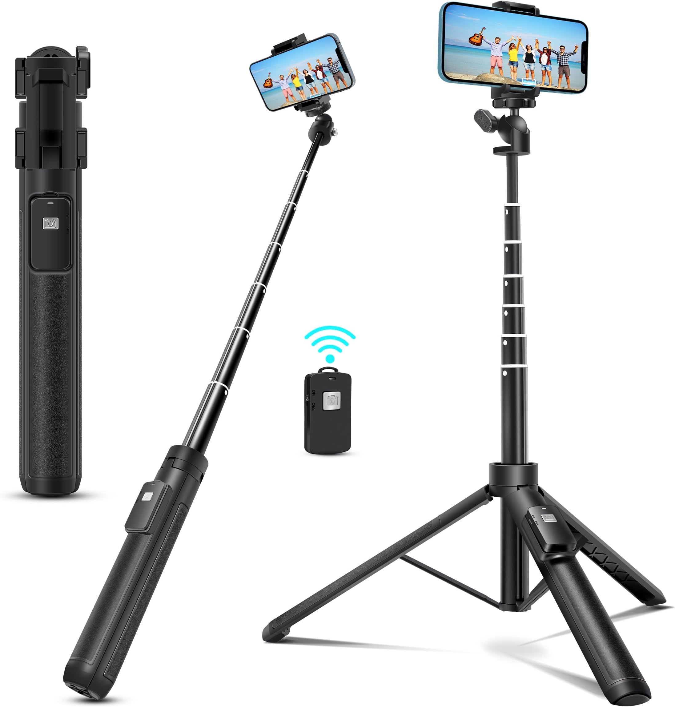 bluehorn Extendable 62 inches Aluminum Alloy Selfie Stick Phone Tripod Stand New Model with Wireless Remote Shutter Compatible with All Cell Phones/iPhone 17 pro max/air/16/15/14/13/Android