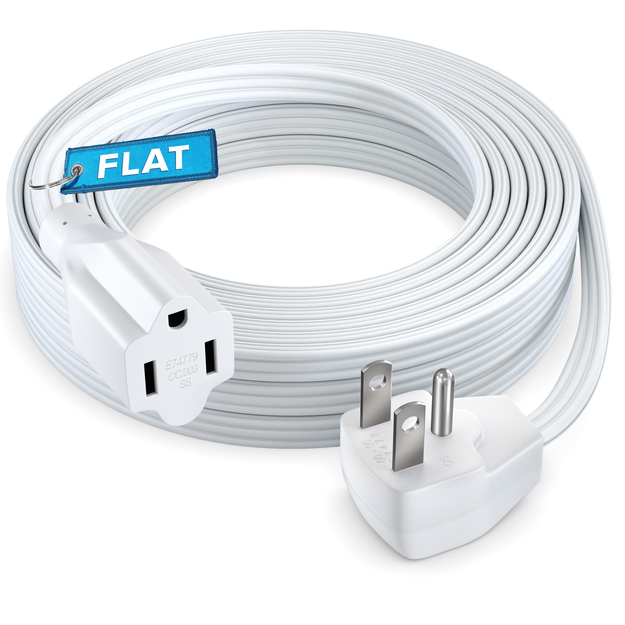 Maximm Extension Cord Heavy Duty (30 Feet) Flat Wire 3-Prong Flat Plug, 14 AWG Power Cord - UL Certified, White, Ideal for Home and Office Use,