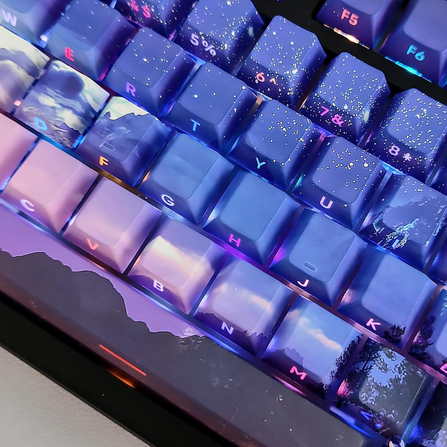 JSJT PBT Keycaps Side-Printed Keycap Set Double Shot Shine Through Custom Keycap 126 Keys Cherry Profile Gradient Purple Dawn Themed Keycaps for Cherry Mx Switchs Mechanical Keyboard