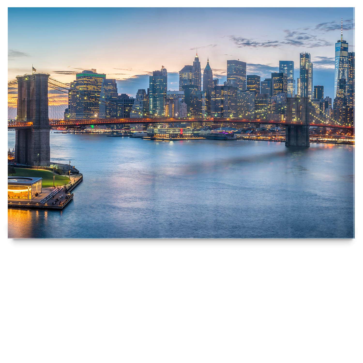 BilderKing Wandbild Skyline Brooklyn Brigde New York - 120cm x 80cm Acrylglas 5mm + Rückrahmen