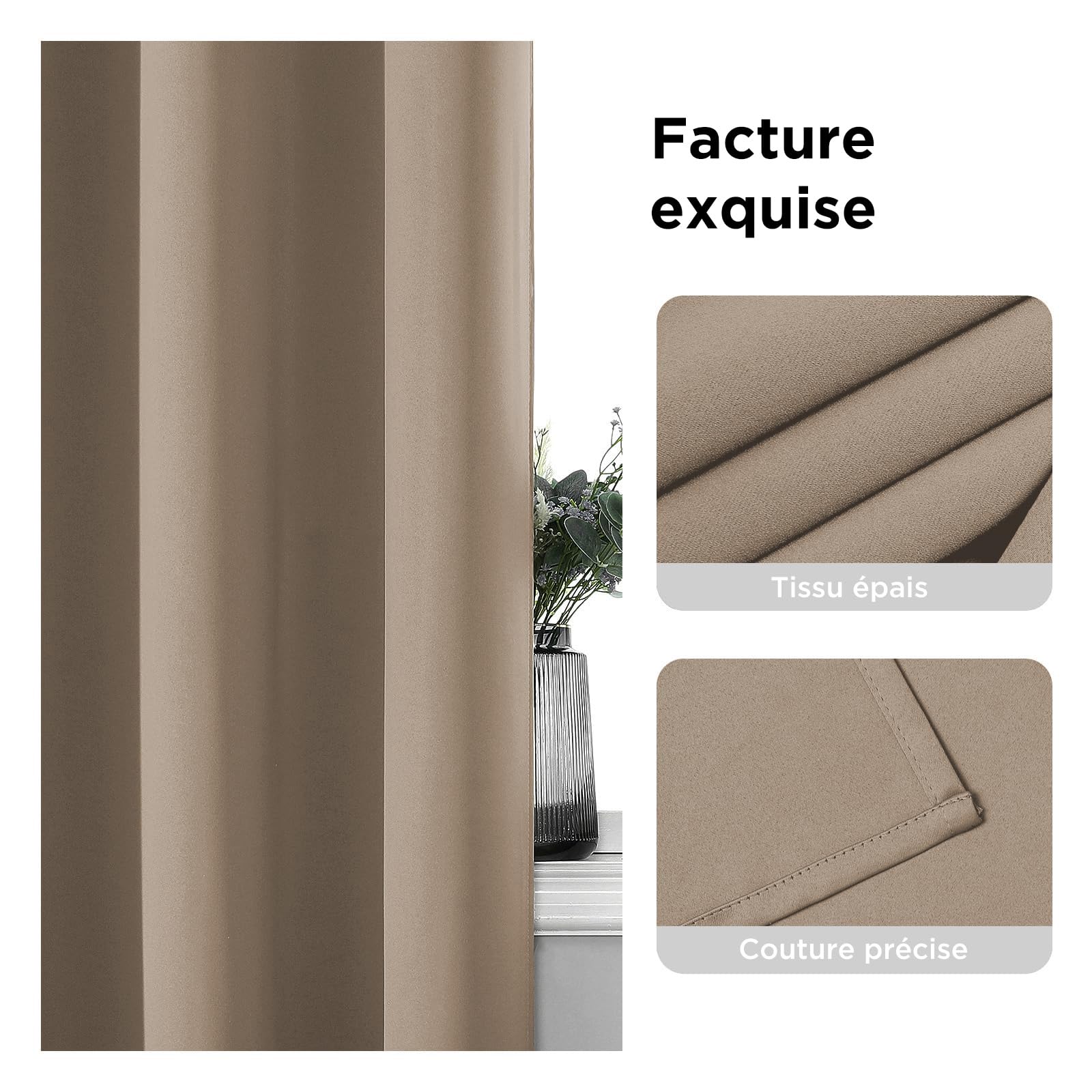 Rideau Occultant 2 Pièces 140x225cm, Rideau Thermique Isolant Anti Froid et Chaleur Tenture Opaque à Oeillets Lumiere Anti UV Decoration Chambre Maison Salon Intérieurs