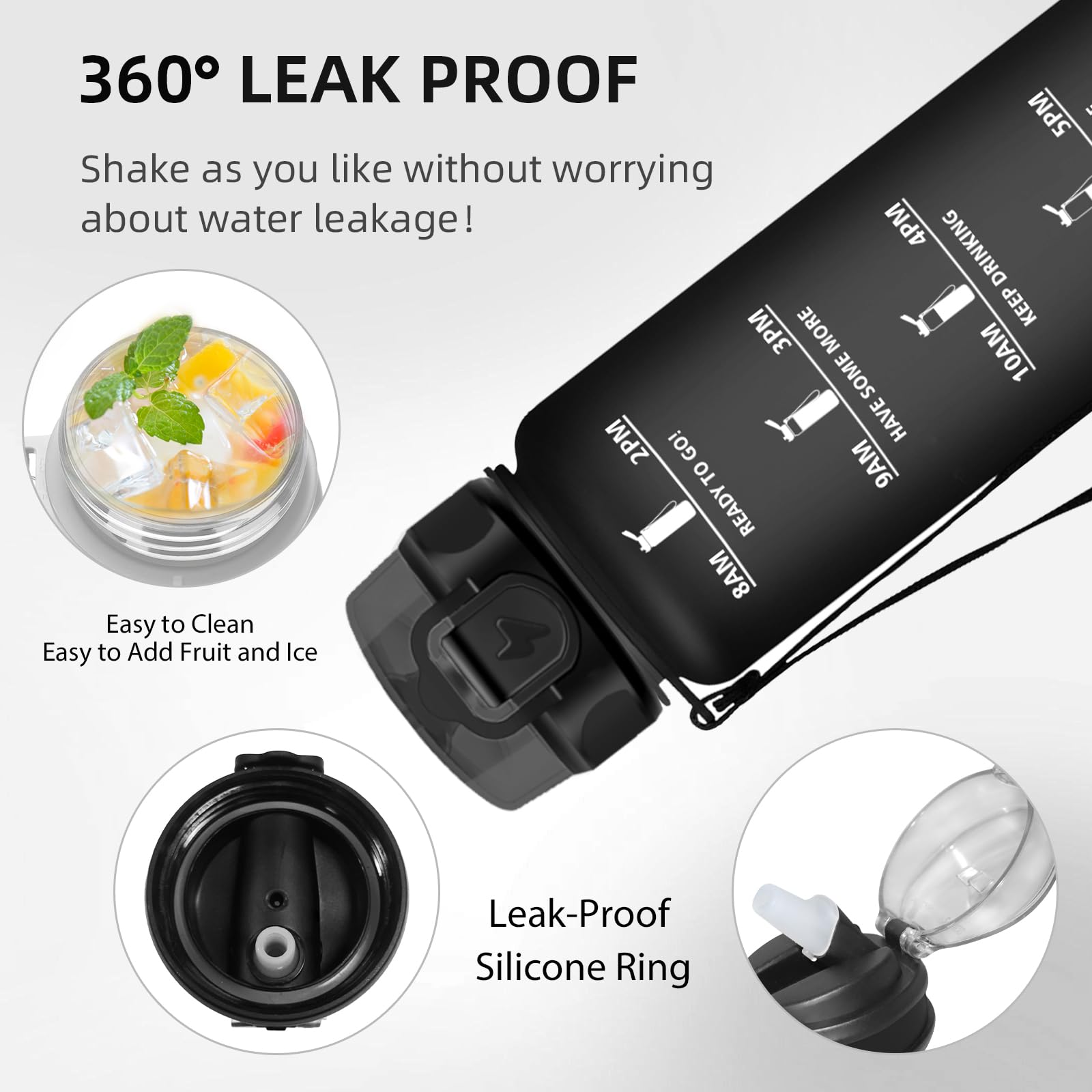 Grsta Drinking Bottle 1 Litre, Water Bottle with Straw, Leak-Proof, Sports Water Bottle for Carbonated Drinks Leak-Proof - Image 4