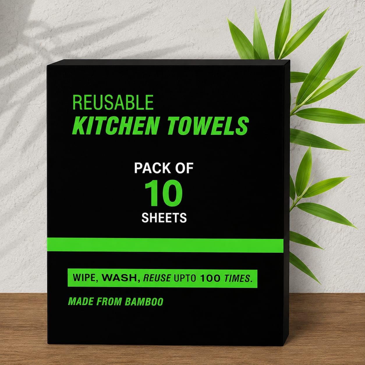 reusable bamboo kitchen towel roll | washable cleaning wipes | up to 100 reuses per sheet | super absorbent multipurpose kitchen tissue | eco-friendly cleaning cloth | 10 sheets
